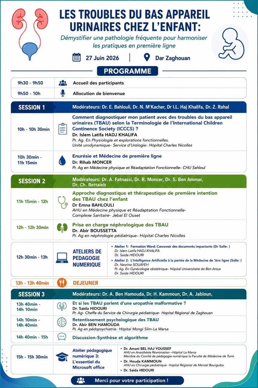 Programme de la 1ère Journée de Chirurgie Pédiatrique de Zaghouan